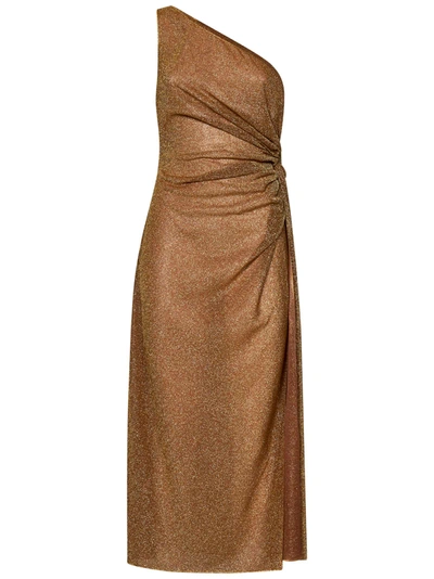 Oseree 'lumière' Midi Gold Dress With Knot Detail In Lurex Woman In Marrone