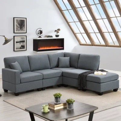 Simplie Fun 89.8x60.2" Modern Sectional Sofa In Orange