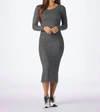 GLYDER COMFORT RIB LONG SLEEVE DRESS IN CHARCOAL HEATHER