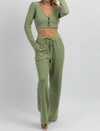 LE LIS CHECKED + KNIT FLARE PANT SET IN OLIVE