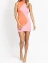 Fore Two Tone Mockneck Mini Dress In Pink + Orange In Multi