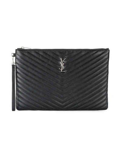 Saint Laurent Monogramme Quilted Leather Pouch In Black