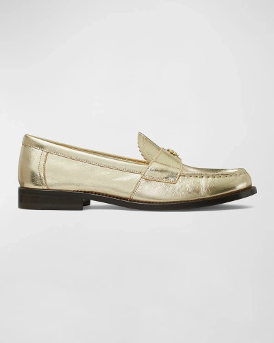 Tory Burch Metallic Leather Loafers In Spark Gold / Plat