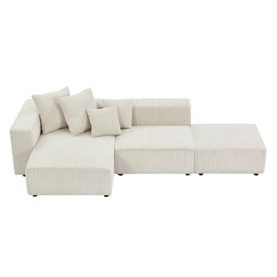 Simplie Fun Soft Corduroy Sectional Modular Sofa Set In White