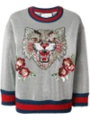 GUCCI GUCCI ANGRY CAT EMBROIDERED SWEATSHIRT - GREY,422724X9D0412258606