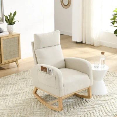 Simplie Fun 27.6" W Modern Accent High Backrest Living Room Lounge Arm Rocking Chair In Neutral