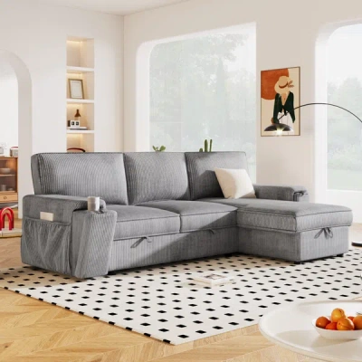 Simplie Fun Upholstery Sleeper Sectional Sofa In Gray