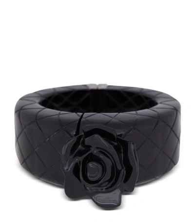 Balmain Rose-appliqué Engraved Bracelet In Black