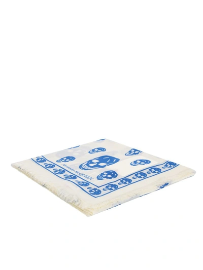 Alexander Mcqueen Blue Foulard With Iconic Print By