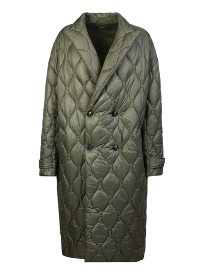 Amiri Long Quilted Coat In Green