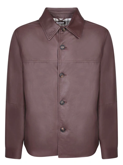 Brunello Cucinelli Button-front Leather Jacket In Brown