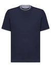 Brunello Cucinelli Men Silk And Cotton Jersey Crew-neck T-shirt With Faux-layering In Blue