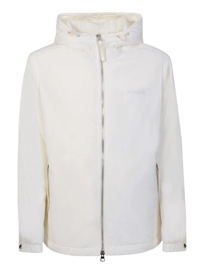Burberry Logo Print Nylon Hooded Jacket In White