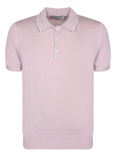 Canali Open Edges White/pink Polo Shirt In Orange