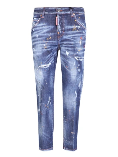 Dsquared2 Paint Splatter Detail Jeans In Blue