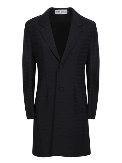 Issey Miyake Striped Single-breasted Coat In Black