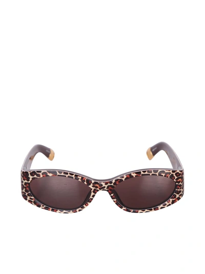 Jacquemus Les Lunettes Ovalo Leopard Sunglasses In Black