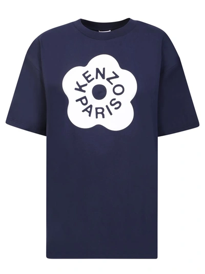 Kenzo Boke Flower Motif Blue T-shirts In Black