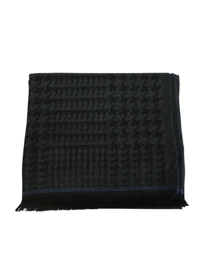 Kiton Wool Houndstooth-pattern Scarf In Black