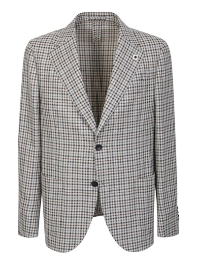 Lardini Checked Single-breasted Beige Jacket In Grey