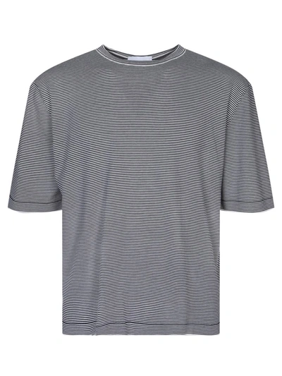 Lardini Jersey Striped Blue/white T-shirt In Grey