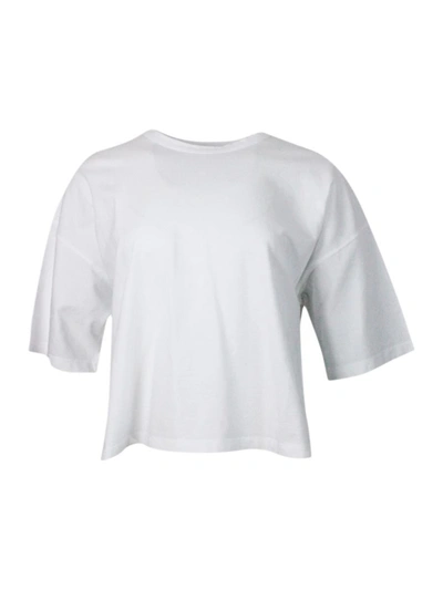 Malo Crew-neck, Short-sleeved T-shirt In 100% Soft Cotton, With An Oversized Fit And Vents On The Sides In White