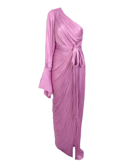 Maria Lucia Hohan Palmer Metallic Plisse One-shoulder Thigh-slit Gown In Pink