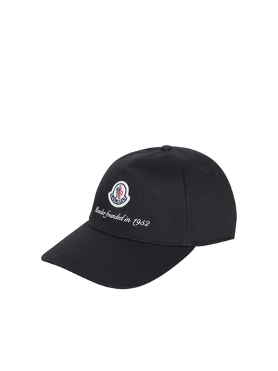 Moncler Cotton Logo Cap Hat In Black