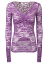 Msgm Blusa Collo V  Pizzo Viola In Purple