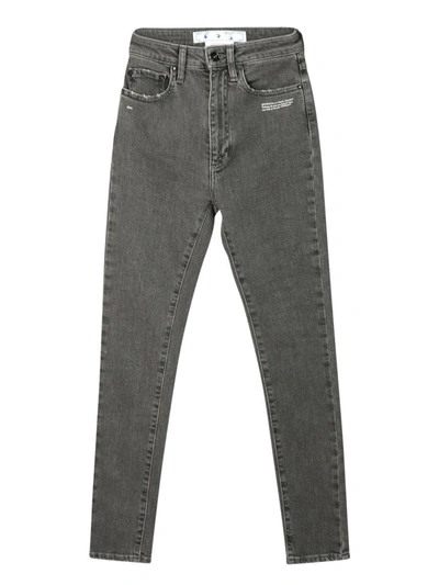 Off-white Skinny Jeans With Slogan Print Dark Grey