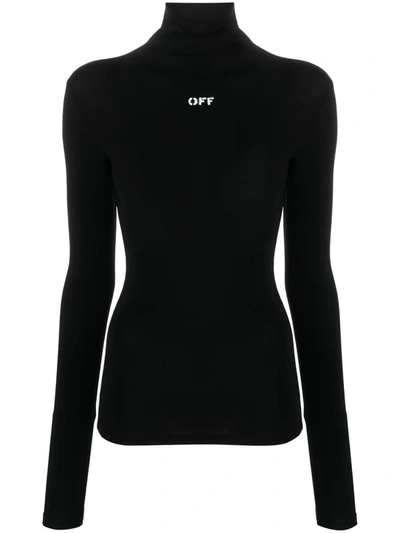 Off-white Off White Off Stamp Turtleneck Top In Black/white