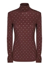 Rabanne Haut Crystal-embellished Stretch-jersey Turtleneck Top In Brown