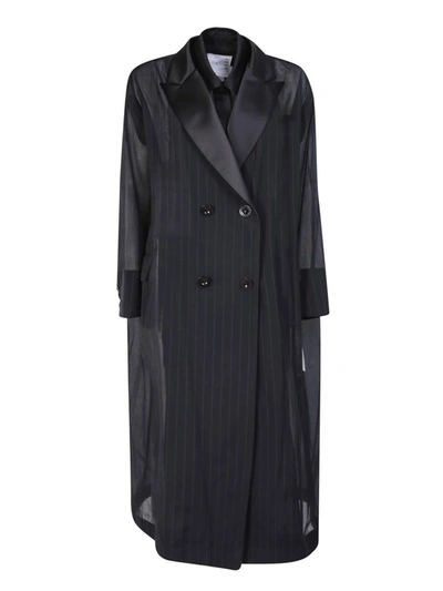 Sacai Long Stripe Pleated Suiting Coat In Blue
