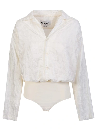 Sunnei Logo-jacquard Long-sleeve Bodysuit In White
