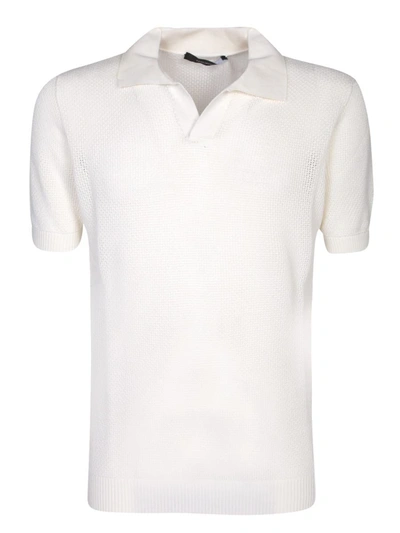 Tagliatore Crochet White Polo Shirt