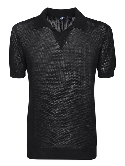 Tagliatore Crochet Black Polo Shirt