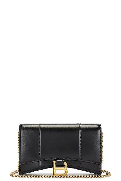 Balenciaga Hourglass Chain Leather Wallet On Chain In Black