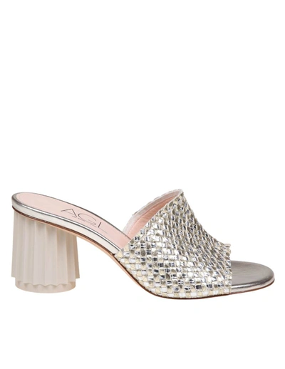 Agl Attilio Giusti Leombruni Agl Mules In Woven Laminated Leather In Silver