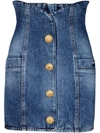 Balmain Cotton Denim Mini Tulip Skirt In Blue Denim