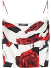 Balmain Roses-print Draped Satin Top In White/dark Red/black