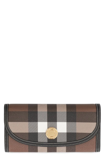Burberry Continental Wallet With Check Motif In Brown