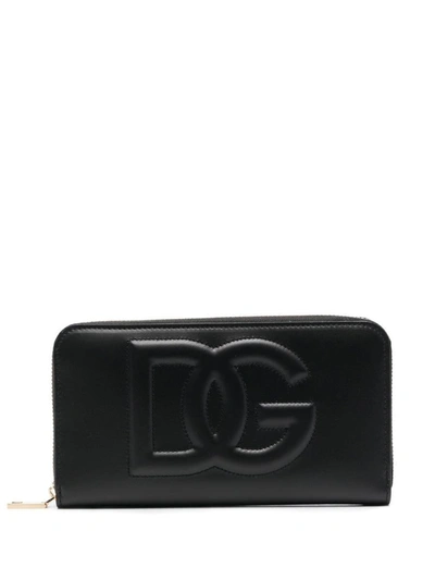 Dolce & Gabbana Embossed-logo Wallet In Schwarz