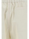 Ferragamo Coated Linen Cargo Pants With Elastic Waistband In Beige/khaki