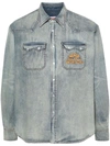 Kenzo Drawn Varsity Denim Shirt In Dirty Stone