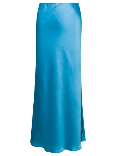 Plain Light-blue Long Tube Skirt Satin Effect Woman