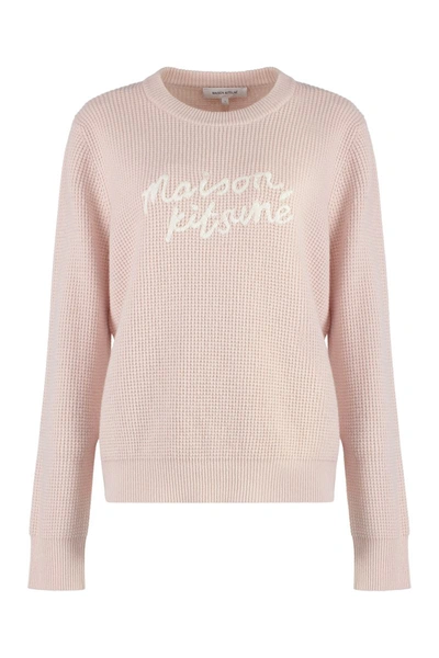 Maison Kitsuné Crew-neck Wool Sweater In Pink