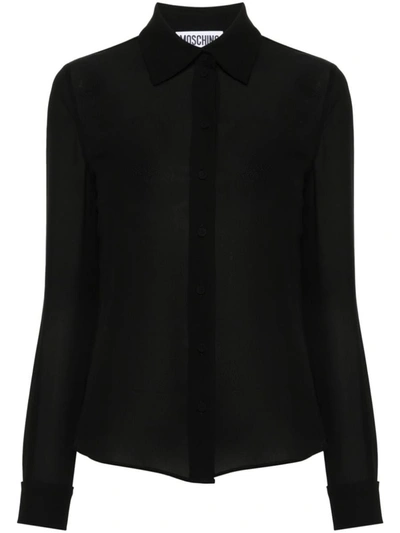 Moschino Long-sleeved Silk Shirt In Black