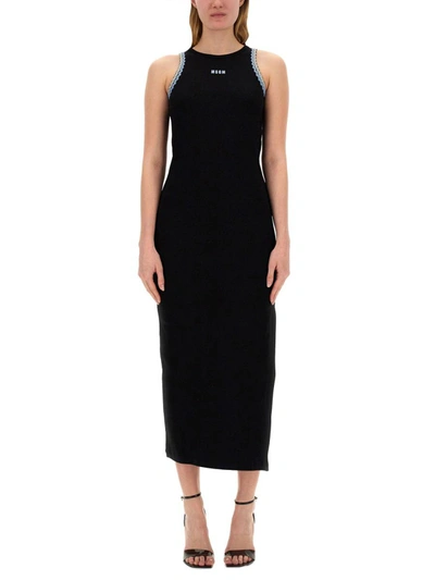 Msgm Dress With Logo In Black