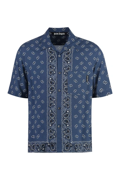 Palm Angels Printed Short Sleeved Shirt In Blue