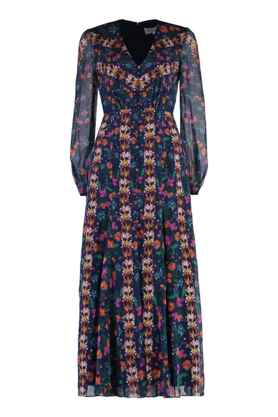 Saloni Annabel-b Floral Silk Puff-sleeve Midi Dress In Blue